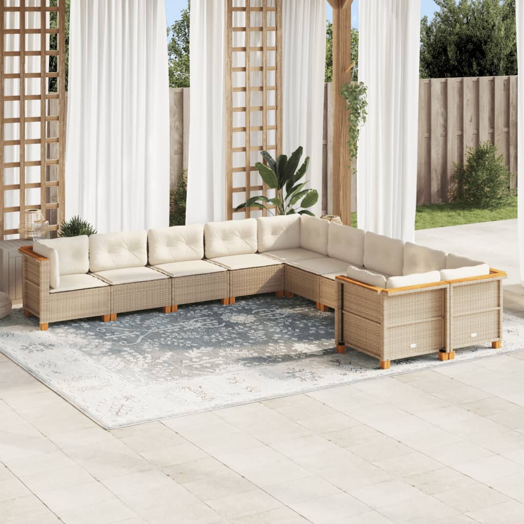 sofasæt til haven 10 dele med hynder polyrattan beige