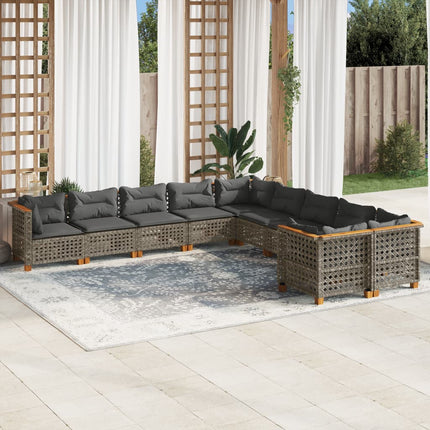 sofasæt til haven 10 dele med hynder polyrattan grå