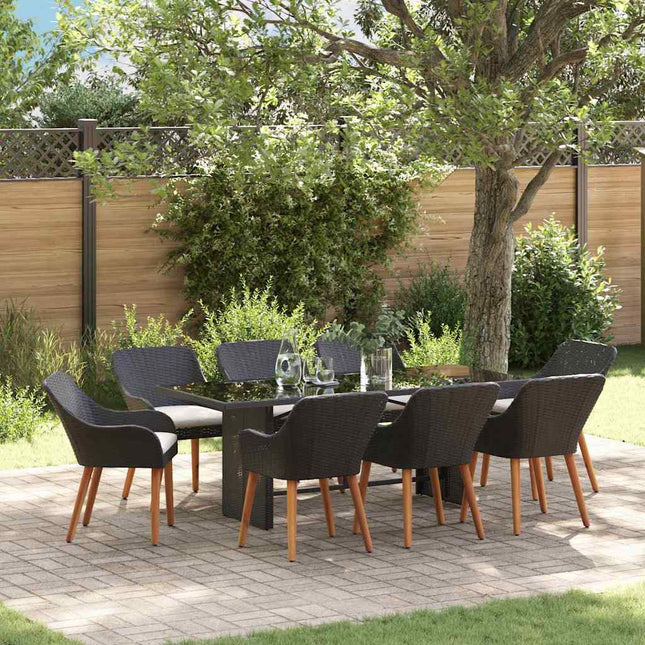Have Spisebordssæt 9 stk. Sort polyrattan