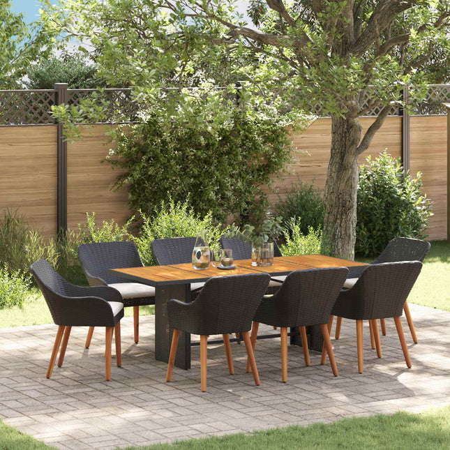 Have Spisebordssæt 9 stk. Sort polyrattan