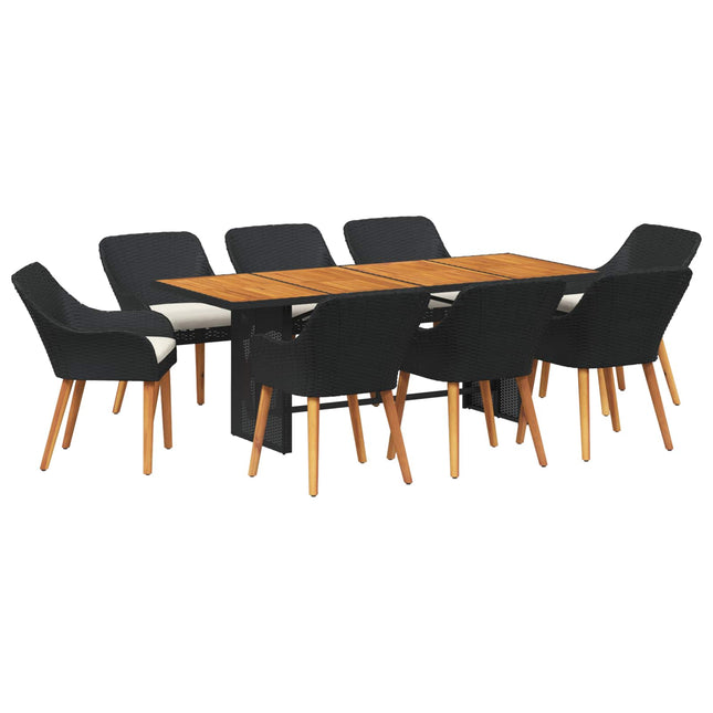 Have Spisebordssæt 9 stk. Sort polyrattan