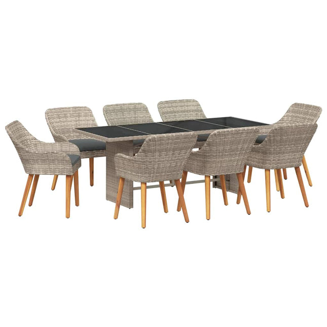 Have Spisebordssæt 9 stk. Lysegrå polyrattan