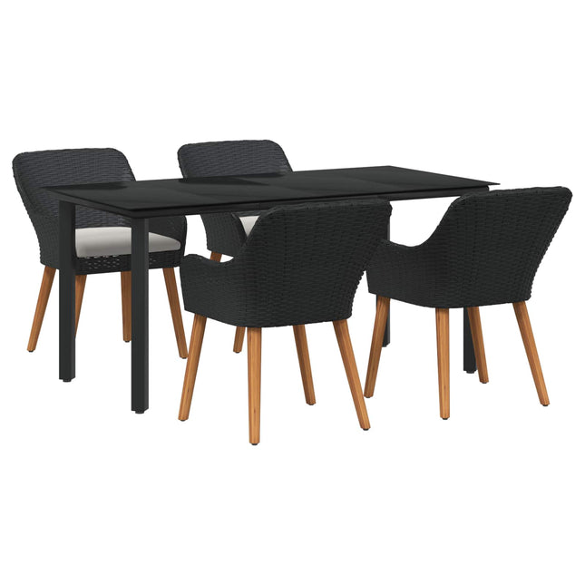 Have Spisebordssæt med pude 5 pcs Sort polyrattan