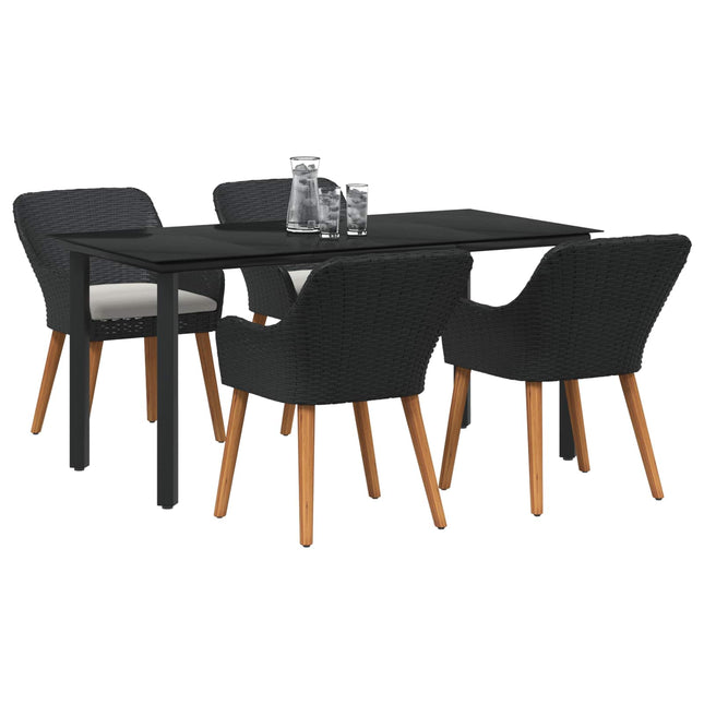 Have Spisebordssæt med pude 5 pcs Sort polyrattan