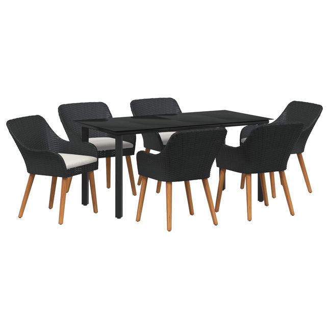 Have Spisebordssæt med pude 7 pcs Sort polyrattan