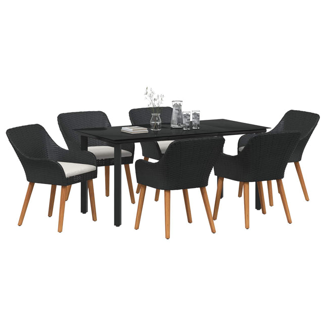 Have Spisebordssæt med pude 7 pcs Sort polyrattan