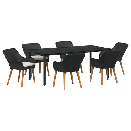 Have Spisebordssæt med pude 7 pcs Sort polyrattan