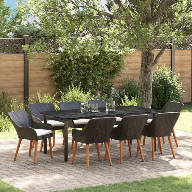 Have Spisebordssæt 9 stk. Sort polyrattan