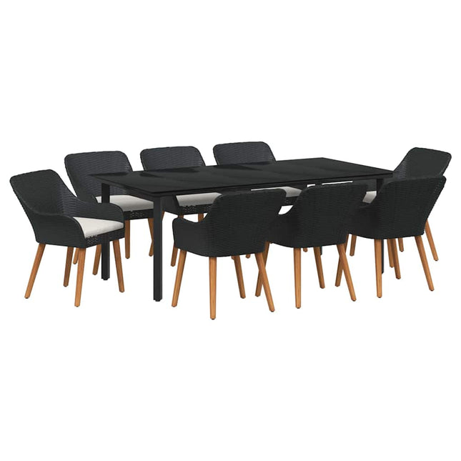 Have Spisebordssæt 9 stk. Sort polyrattan
