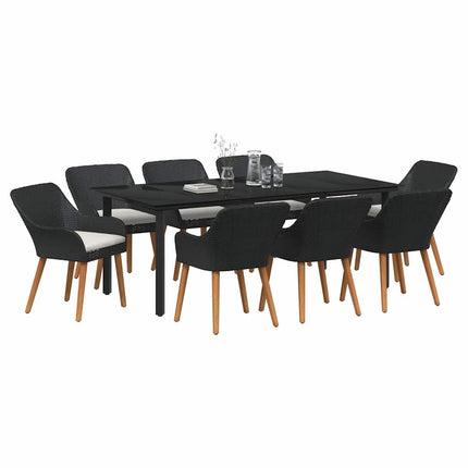 Have Spisebordssæt med pude 9 pcs Sort polyrattan
