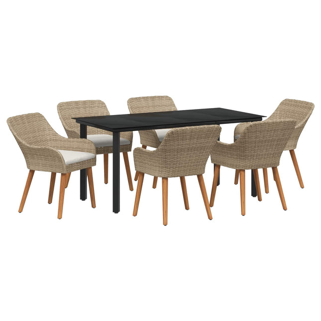 Have Spisebordssæt med pude 7 pcs Beige polyrattan