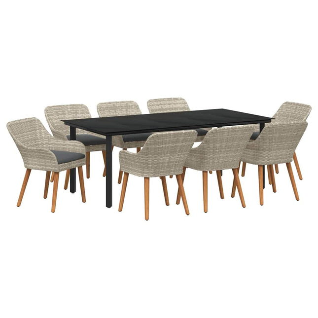 Have Spisebordssæt 9 stk. Lysegrå polyrattan