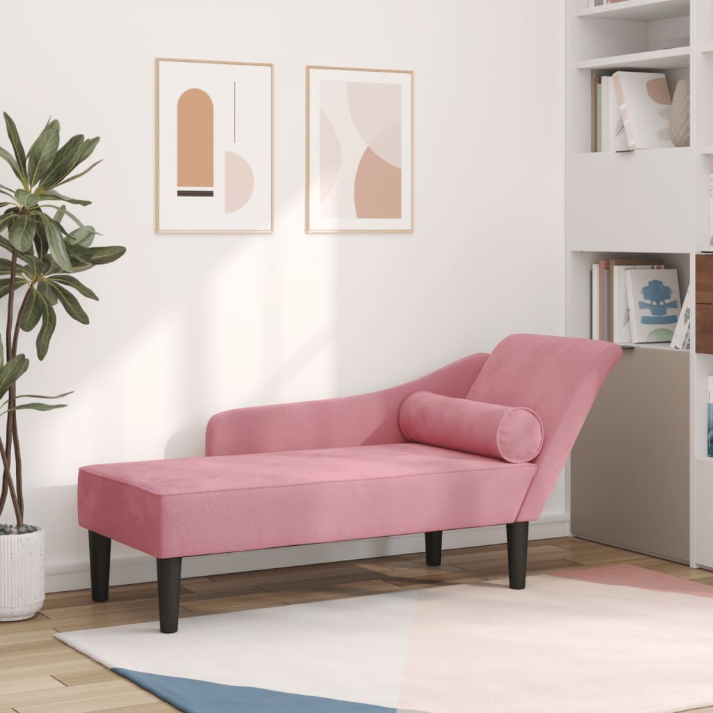 chaiselong med hynder fløjl pink billede