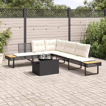 sofasæt til haven 2 dele med hynder polyrattan og glas sort