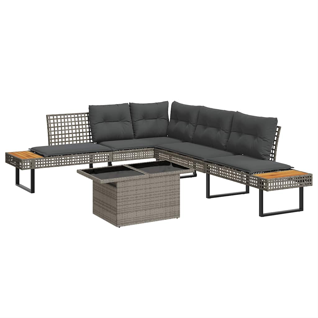 sofasæt til haven 2 dele med hynder polyrattan og glas grå