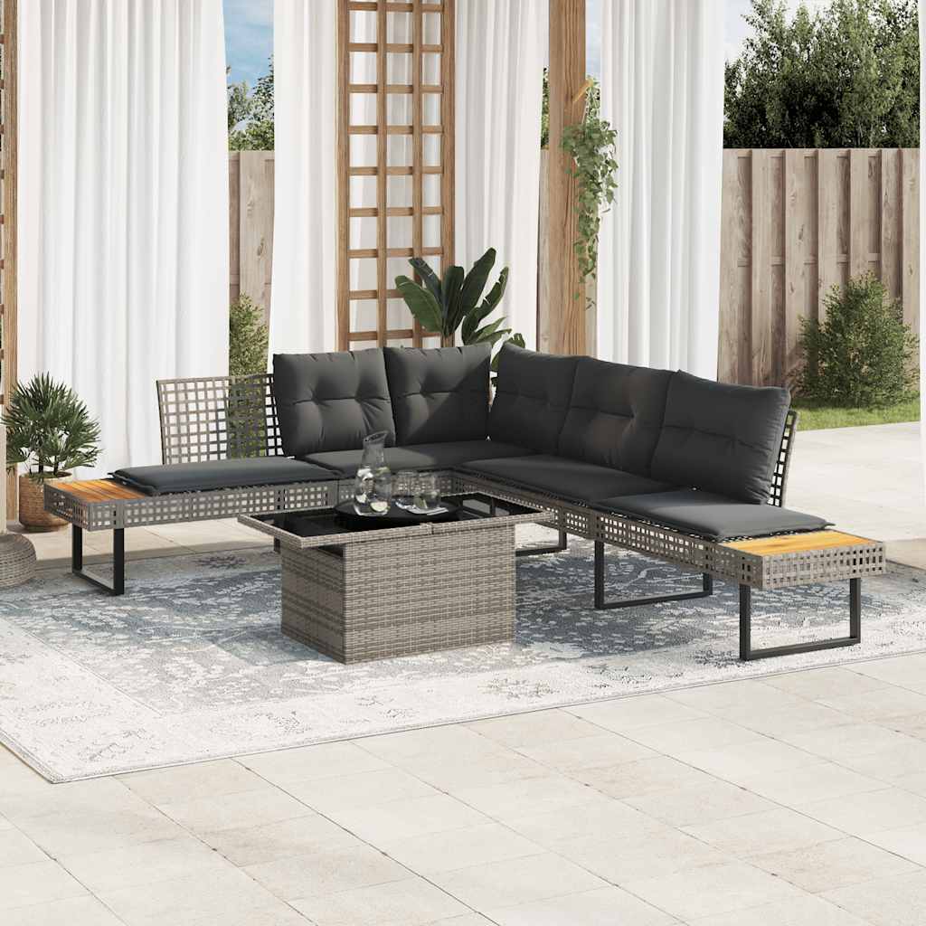 sofasæt til haven 2 dele med hynder polyrattan og glas grå