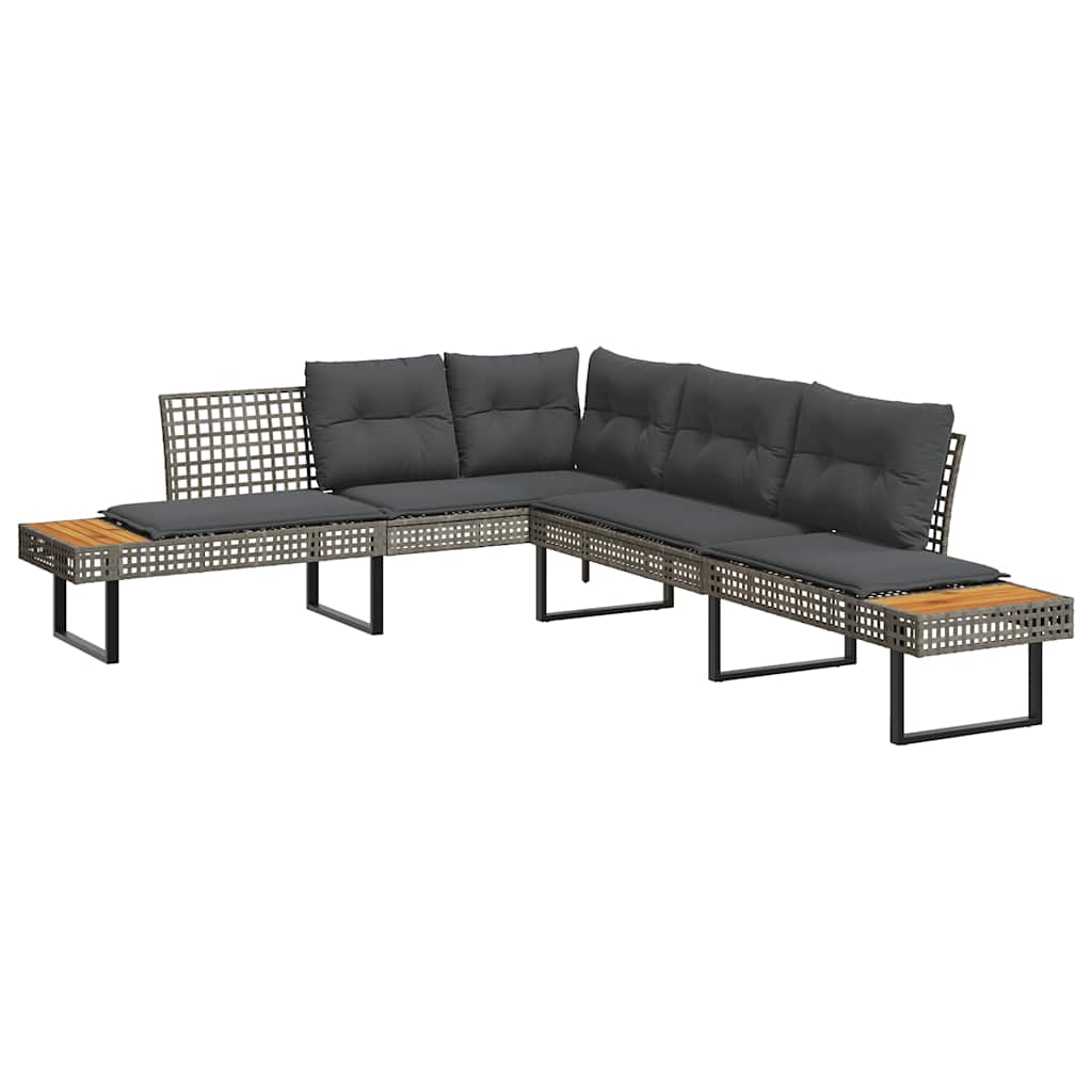 sofasæt til haven 2 dele med hynder polyrattan og glas grå