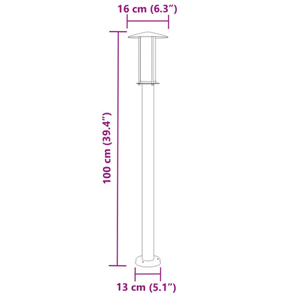udendørs standerlampe 100 cm rustfrit stål sort