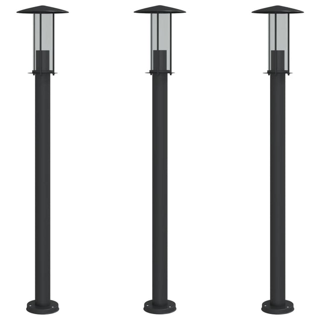 udendørs standerlamper 3 stk. 100 cm rustfrit stål sort