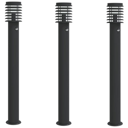 udendørs standerlamper 3 stk. sensor 110 cm rustfrit stål sort