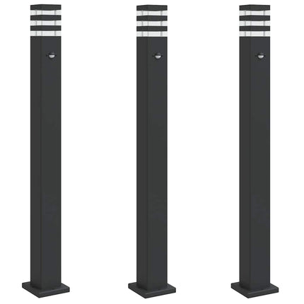 udendørs standerlamper 3 stk. med sensor 110 cm aluminium sort