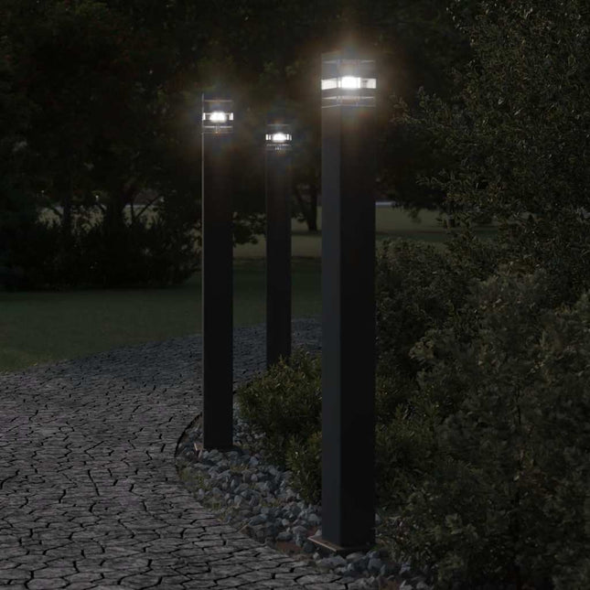 udendørs standerlamper 3 stk. med sensor 110 cm aluminium sort