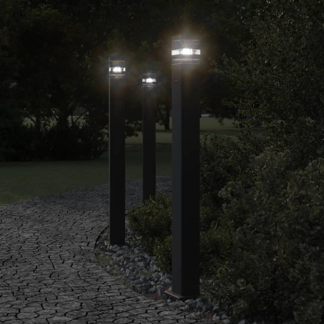 udendørs standerlamper 3 stk. stikkontakt 110 cm aluminium sort