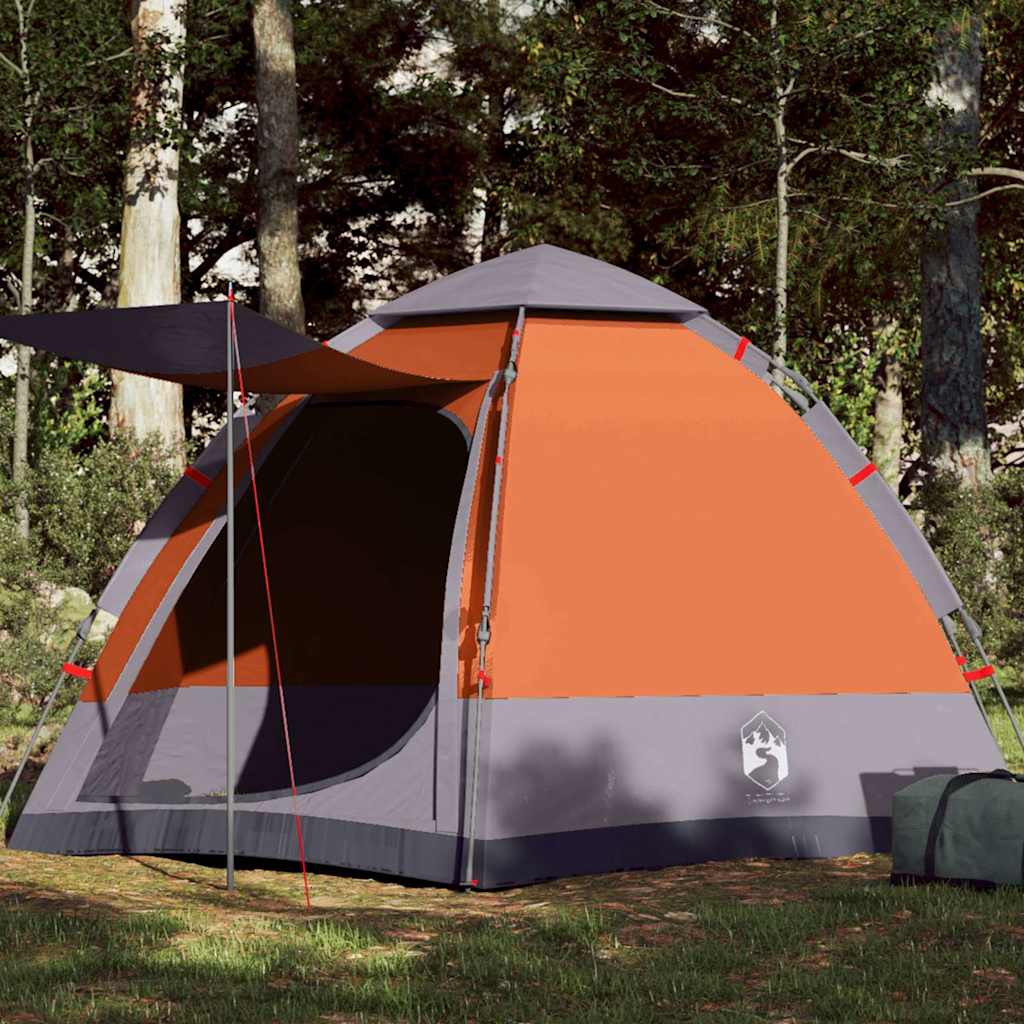 4-personers campingtelt quick-release grå og orange billede