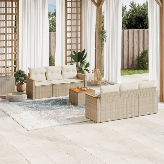 sofasæt til haven 7 dele med hynder polyrattan beige
