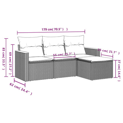 sofasæt til haven 4 dele med hynder polyrattan beige