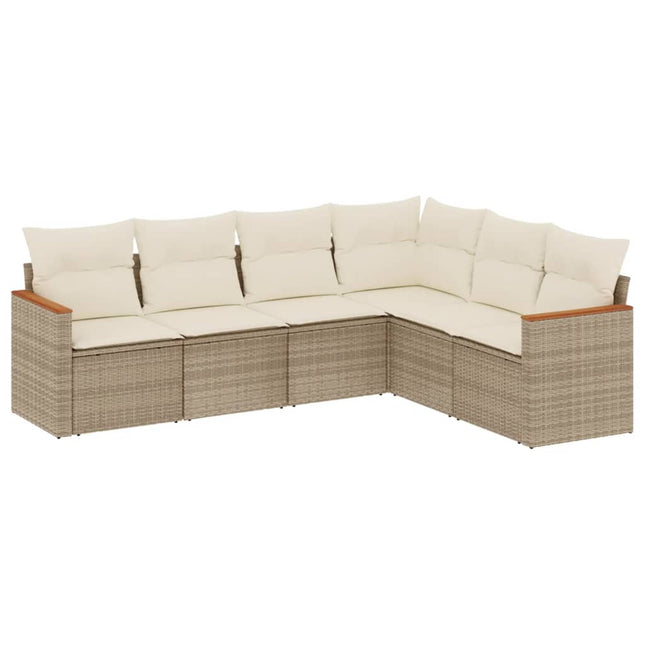 sofasæt til haven 6 dele med hynder polyrattan beige