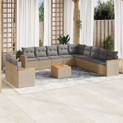 sofasæt til haven 12 dele med hynder polyrattan beige