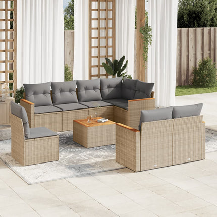 sofasæt til haven 9 dele med hynder polyrattan beige