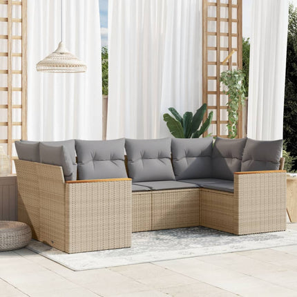 sofasæt til haven 6 dele med hynder polyrattan beige
