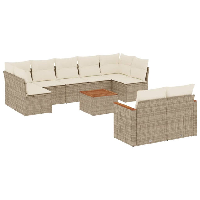 sofasæt til haven 10 dele med hynder polyrattan beige