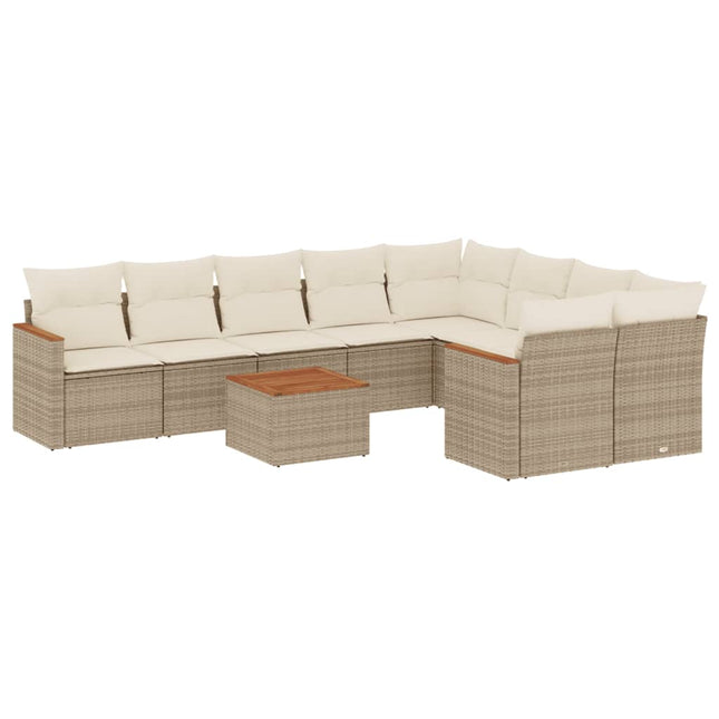 sofasæt til haven 10 dele med hynder polyrattan beige