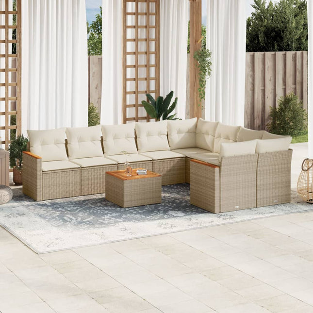 sofasæt til haven 10 dele med hynder polyrattan beige