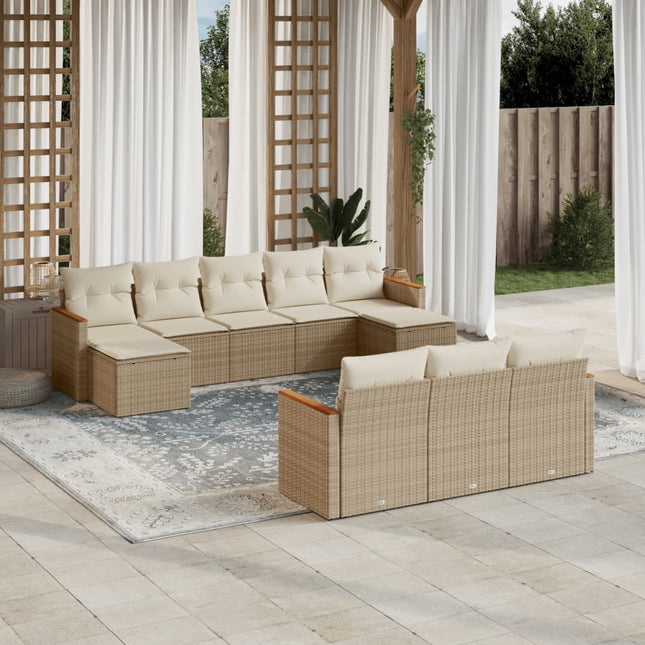 sofasæt til haven 10 dele med hynder polyrattan beige