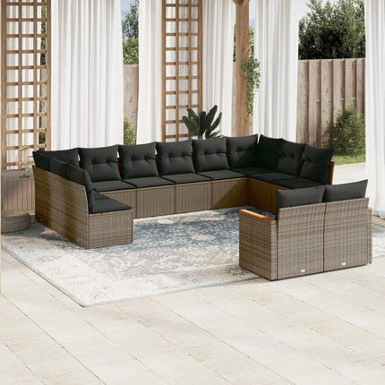 sofasæt til haven 12 dele med hynder polyrattan grå