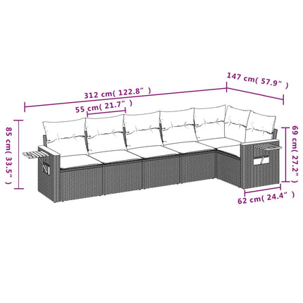 sofasæt til haven 6 dele med hynder polyrattan beige