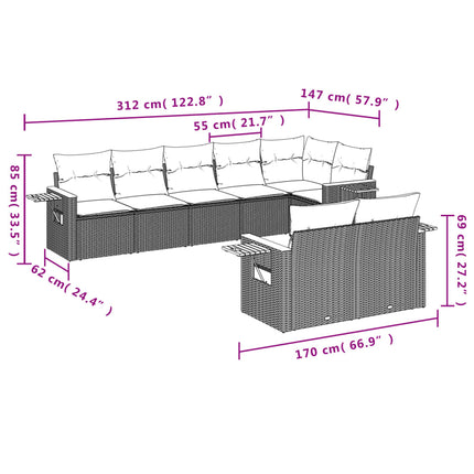 sofasæt til haven 8 dele med hynder polyrattan beige