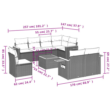 sofasæt til haven 9 dele med hynder polyrattan beige