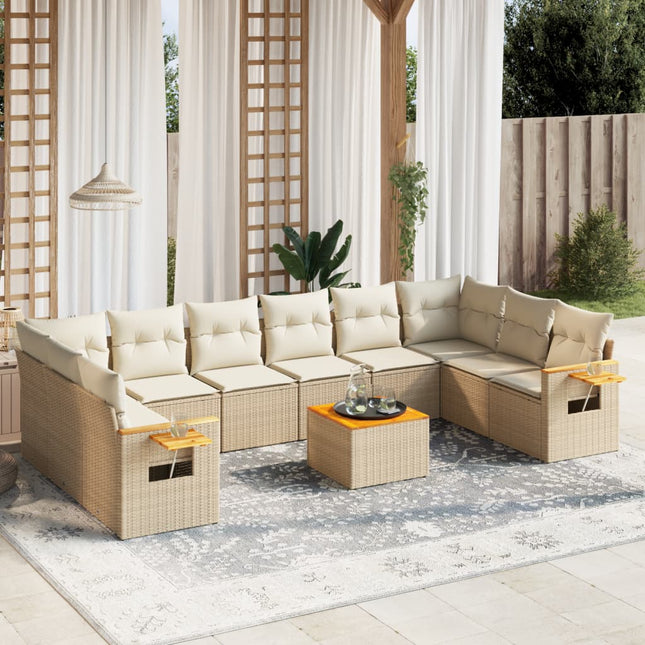sofasæt til haven 11 dele med hynder polyrattan beige