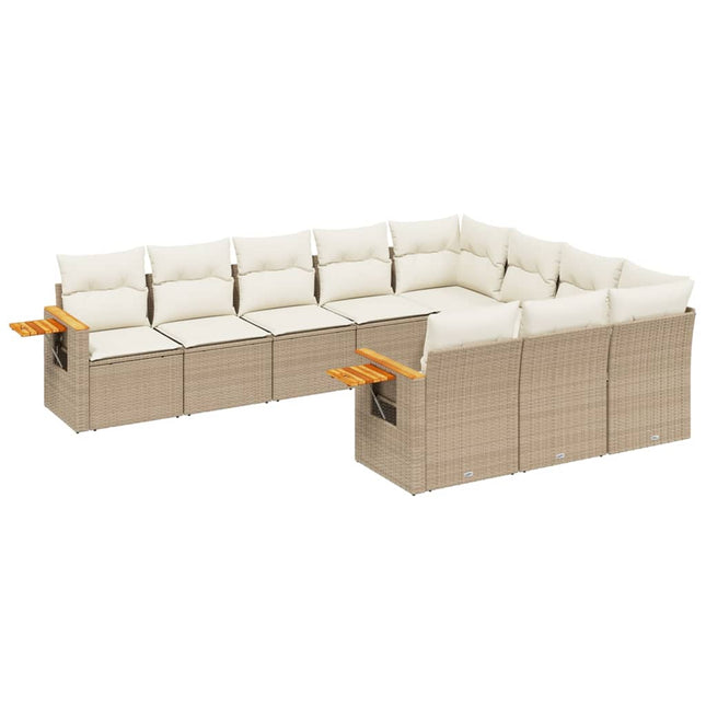 sofasæt til haven 10 dele med hynder polyrattan beige