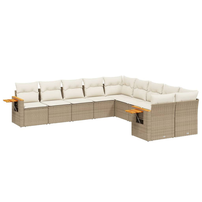sofasæt til haven 10 dele med hynder polyrattan beige