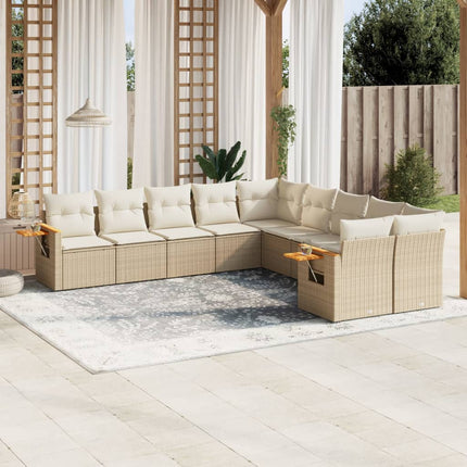 sofasæt til haven 10 dele med hynder polyrattan beige
