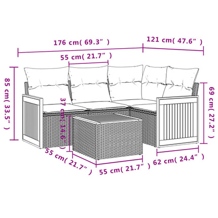 sofasæt til haven 5 dele med hynder polyrattan beige