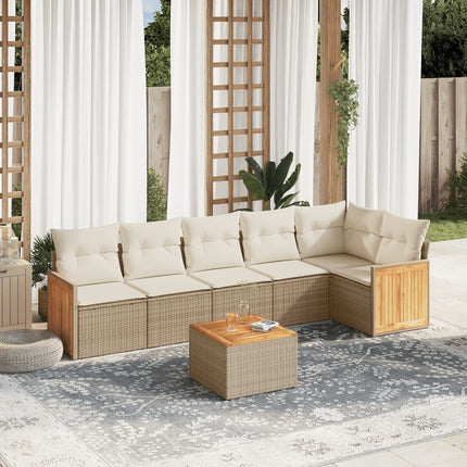 sofasæt til haven 7 dele med hynder polyrattan beige