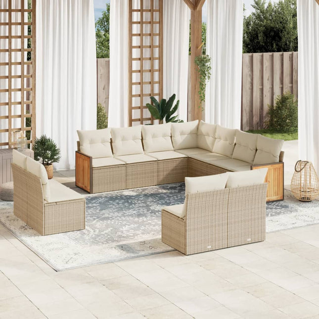 sofasæt til haven 11 dele med hynder polyrattan beige