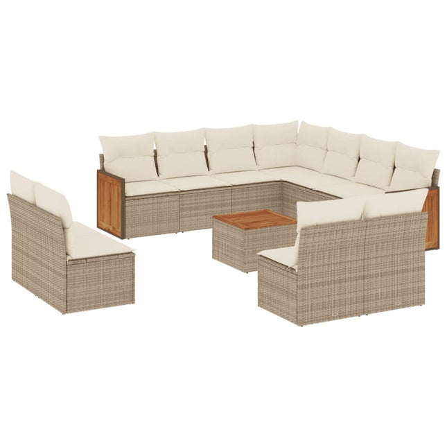 sofasæt til haven 12 dele med hynder polyrattan beige